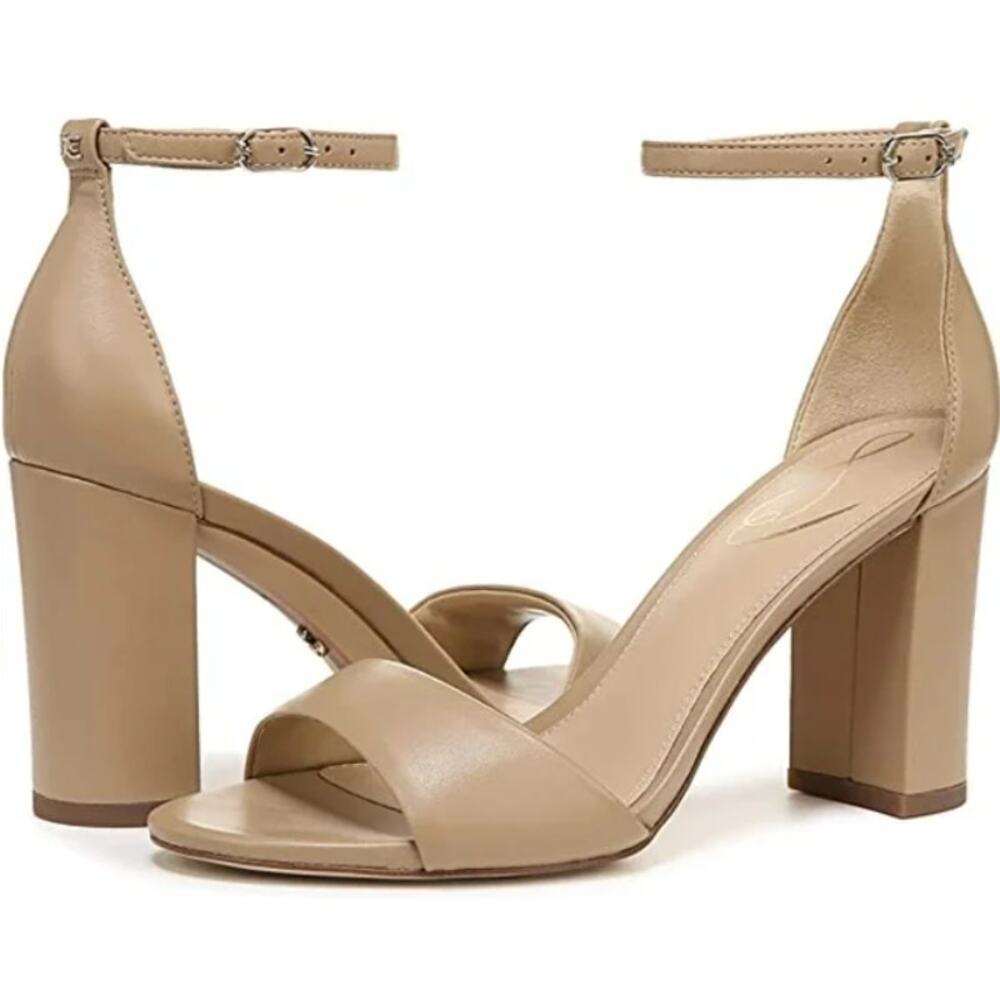 Sam Edelman Women's Robyn Beige Buckled Ankle Strap Block Heel Sandals Size 10 M